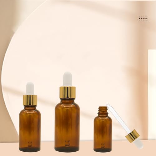 Set of 12 Amber Dropper Bottles 1 oz with Funnels & Labels
