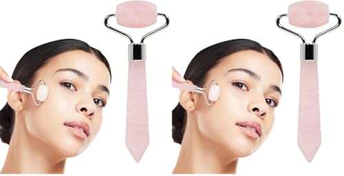 Plum Beauty Mini Rose Quartz Face Roller 2-Pack for Skin Toning & Puffiness Reduction
