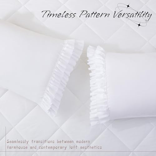 Vonty White Ruffled Pillow Cases Set of 2, 20x26 Inch Microfiber
