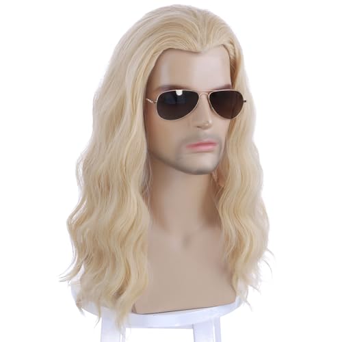 PATTNIUM Mixed Blonde Long Wavy Wigs for Men Cosplay Halloween Costume Party