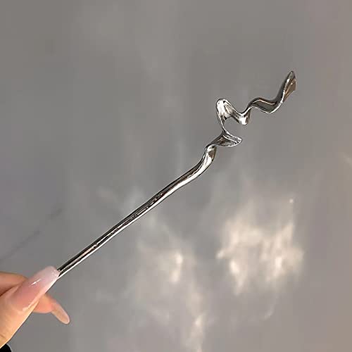 2Pcs Chinese Hair Sticks for Women - Silver & Black Metal Hairpins