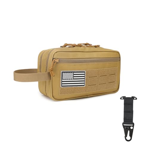 Khaki Tactical Toiletry Bag for Men – MOLLE Dopp Kit with Wet/Dry Separation