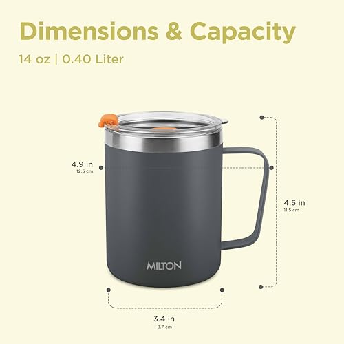 MILTON 14 oz Insulated Travel Mug with Straw - Stainless Steel Coffee Flask