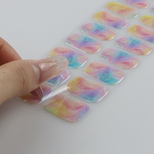 JMEOWIO Semi Cured Gel Nail Sticker Wrap Glitter – Easy DIY Nail Art Strips