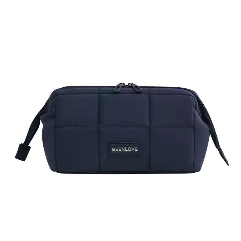 JekoLife Navy Blue Travel Makeup Bag - Wide Open Cosmetic Organizer for Women