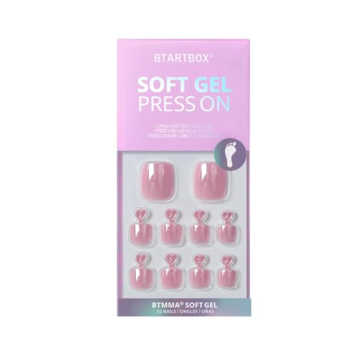 BTArtbox Press On Toenails - Honey Trap, Short Squoval, Pink Chrome, 32Ct