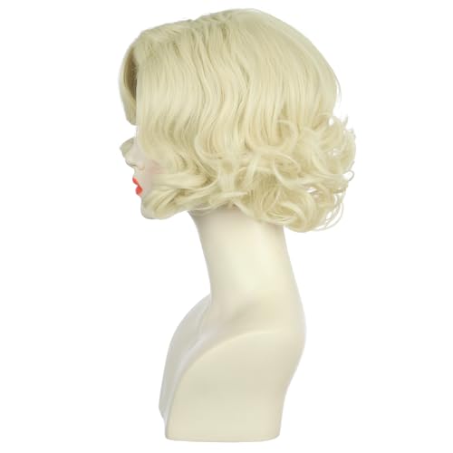 Yuehong Short Curly 1920s Platinum Blonde Wig for Women