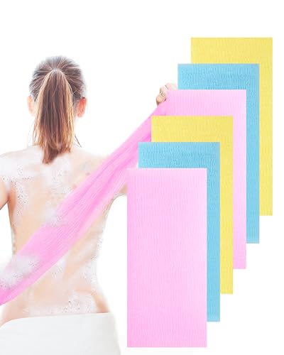 MoHern 6 Pack Exfoliating Washcloths 35 Inch Nylon Body Towels - Solid Color