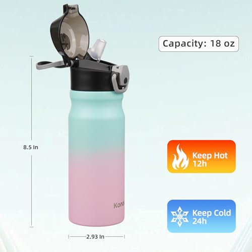 Konokyo 18 oz Insulated Stainless Steel Sports Water Bottle with Straw Lid