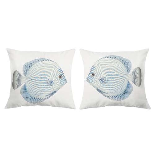 Coastal Fish Throw Pillow Covers - Set of 2, 18x18 Flannel