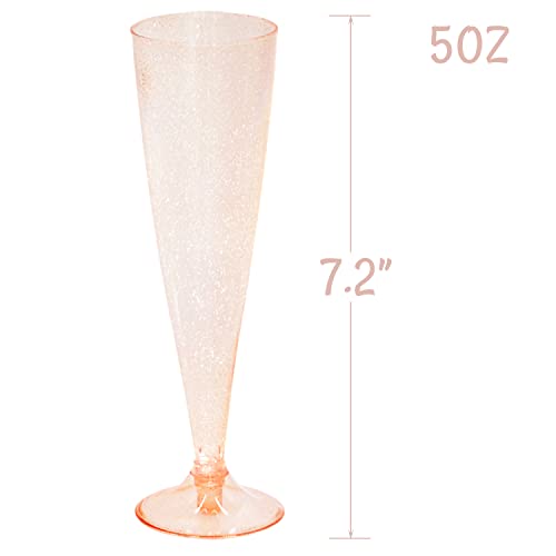 Homy Feel 30 Pack Rose Gold Glitter Champagne Flutes - 5OZ Disposable Wine Glasses for Parties & Events