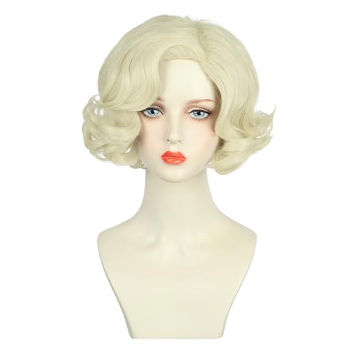 Yuehong Short Curly 1920s Platinum Blonde Wig for Women