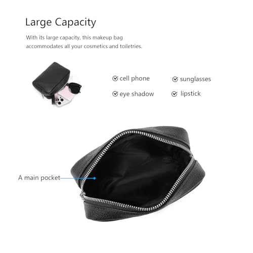 YONBEN Black Vegan Leather Makeup Bag for Travel & Purse - PU Faux Leather