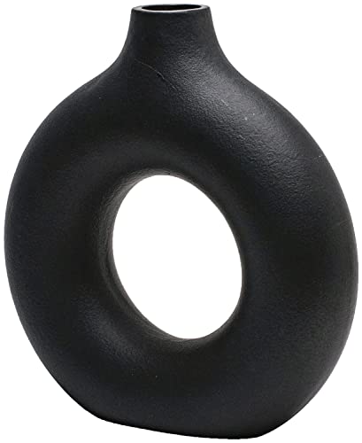 CEMABT Handmade Black Donut Vase - Modern Minimalist Ceramic Decor