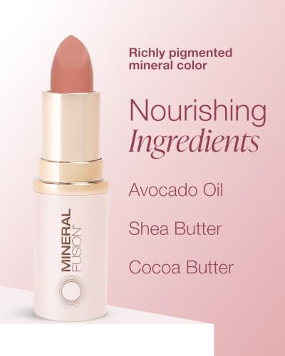 Mineral Fusion Prosecco Long-Lasting Lipstick - Reformulated Vegan Lip Color with Avocado Oil & Cocoa Seed Butter