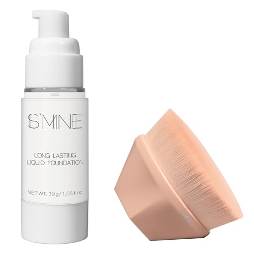 White Liquid Foundation Makeup with Flat Top Kabuki Brush - Long Lasting Face & Body Color