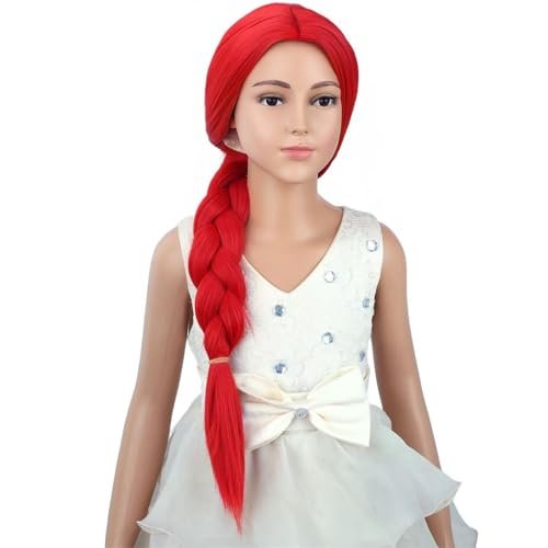 WTHCOS Red Kids Long Braid Costume Wig Heat-Resistant Synthetic Cosplay Hair