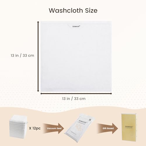 SEMAXE 12-Pack Cotton Washcloths with Hanging Loops - Soft White Face Towels