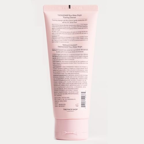 The Face Shop Rice Water Bright Foaming Cleanser - Hydrating Vegan Face Wash, 5.0 fl. oz.