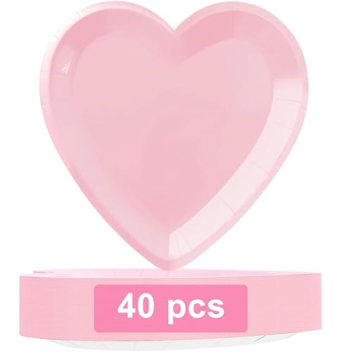 40-Pack Pink Heart Shaped Disposable Plates - 9 Inch Party Supplies