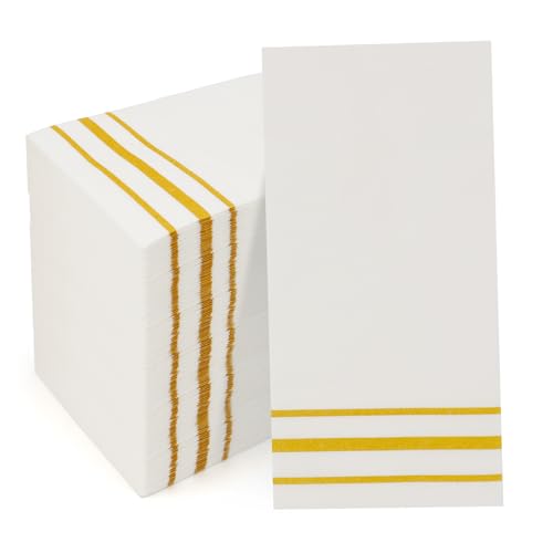 100 Pack Gold Trimmed Disposable Paper Napkins – Soft & Absorbent Dinner Towels