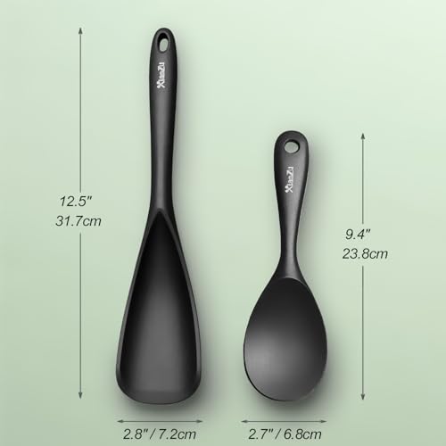 Silicone Cooking Spoon & Rice Scooper Set - 2PC Heat Resistant Utensils