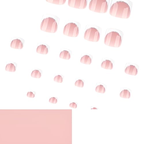 24 Pcs French Tip Press On Toenails - Short Square Glossy Nails