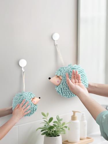 Sophie & Panda Fuzzy Ball Hand Towels - Smiley Hedgehog Set (2-Pack)