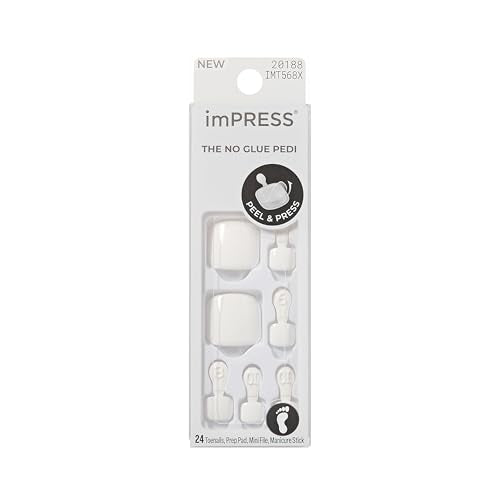 imPRESS No Glue Short Squoval Press On Nails - White 'Feel The Beat', 24 Pieces