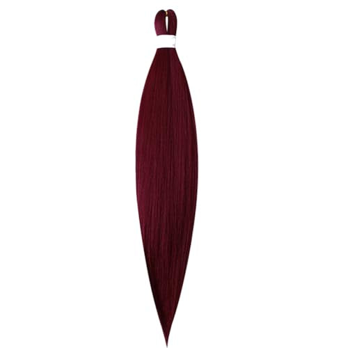28 Inch Burgundy Red Pre-Stretched Synthetic Braiding Hair - High Temp Fiber, Easy to Install, 1 Pack