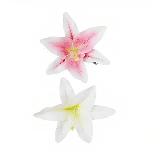 Fosrisix 2-Pack Floral Hair Clips - Pink & White Lily Accessories