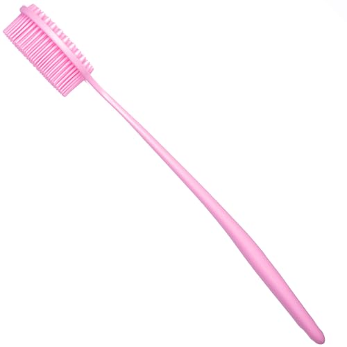 DNC Pink Silicone Back Scrubber with Long Handle - Soft Shower Body Brush