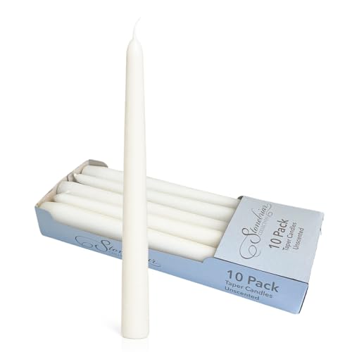 Stonebriar 10" Unscented Taper Candles - Pack of 10, 7 Hour Burn