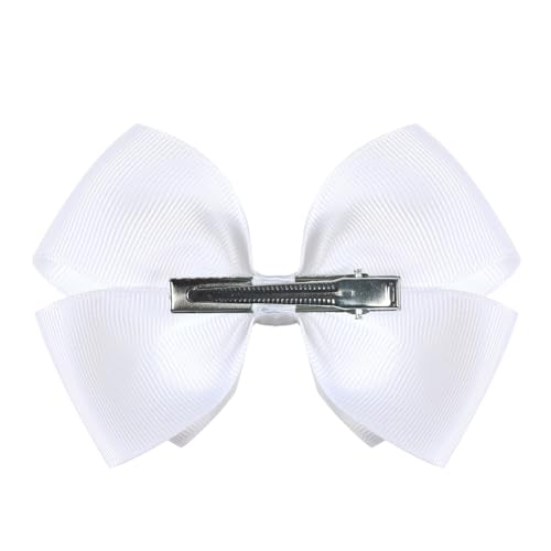 Amybasic White 4.5-Inch Double-Layer Bow Hair Clips for Girls, Set of 2