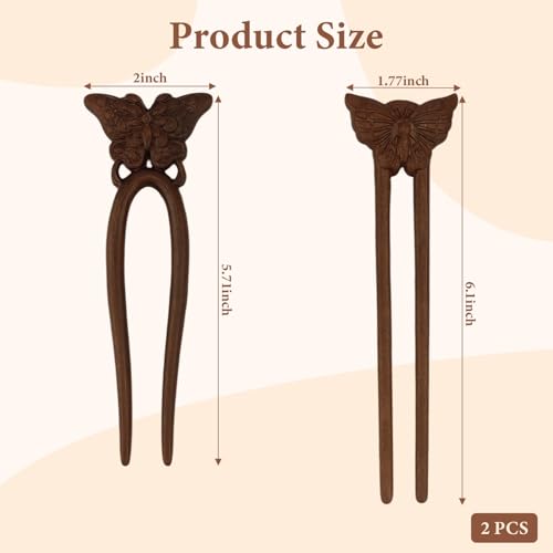 CUBACO Vivid Butterfly Wooden Hair Sticks for Elegant Updos - Handmade French Twist Hair Pins for Long Thick Hair Women