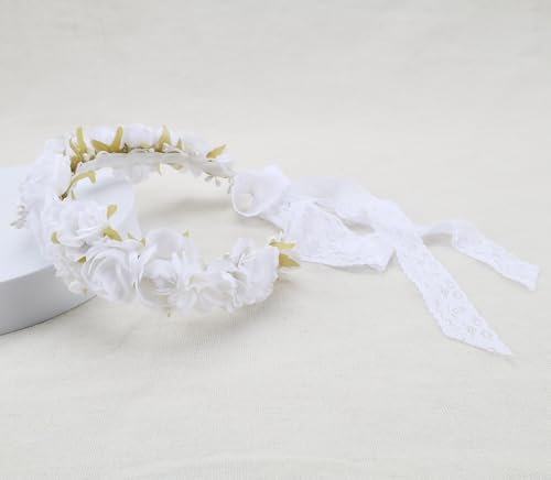 White Flower Crown for Girls - Wedding Headband for Kids