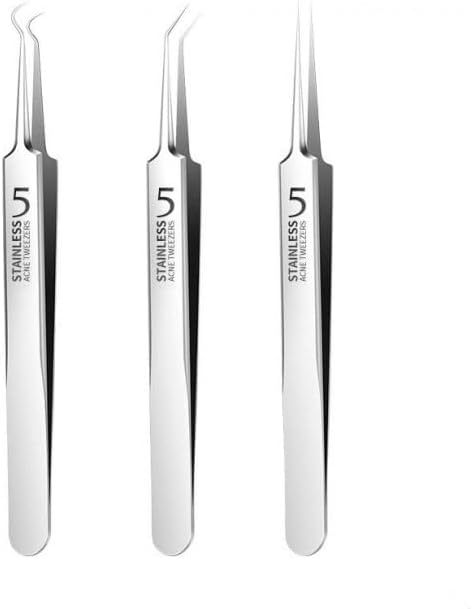 Blackhead Tweezers Set - Precision Stainless Steel Acne Removal Kit | 3-Piece Tool for Pimples & Ingrown Hairs