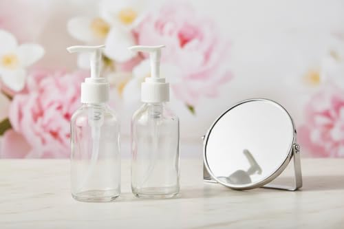 JUVITUS 4 oz Clear Glass Boston Round Bottles with Lotion Pumps, 6 Pack