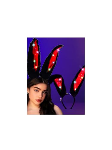 Aceorna Light Up Bunny Ears Headband - Black/Red LED Glow Hair Hoop for Women