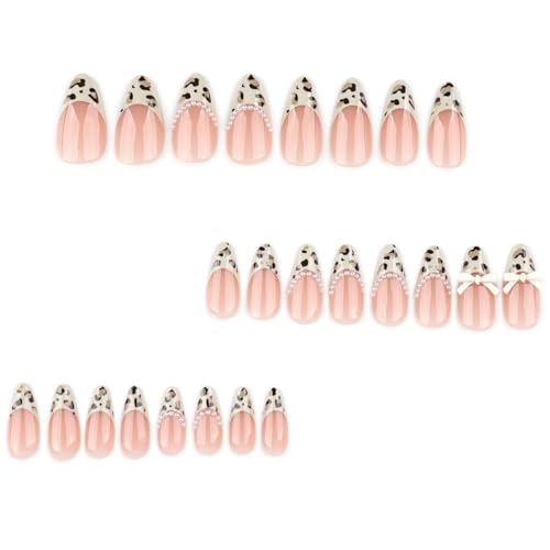 Medium Almond French Tip Press-On Nails with Leopard Print & Bow