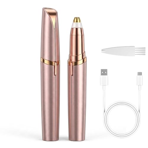 Electric Eyebrow Trimmer for Women, Rechargeable Eyebrow Razors,Eyebrows Hair Remover Shaver,Painless & Instant Eye Brow and Facial Hair Remover with LED Light (Rose Gold)