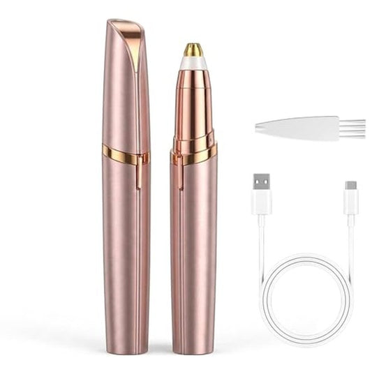 Electric Eyebrow Trimmer for Women, Rechargeable Eyebrow Razors,Eyebrows Hair Remover Shaver,Painless & Instant Eye Brow and Facial Hair Remover with LED Light (Rose Gold)