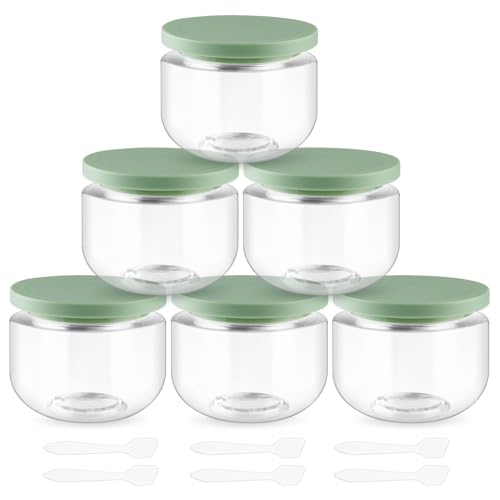 6 Pack 8oz Clear Plastic Cosmetic Jars with Spatulas - Refillable Body & Face Cream Containers