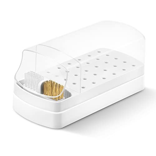 30-Hole Nail Drill Bit Holder & Cleaner Case - White Dustproof Organizer
