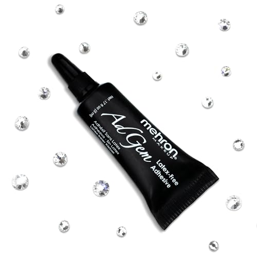 Mehron Makeup AdGem Adhesive with 30 Rhinestones - Latex-Free Glue 0.17 fl oz