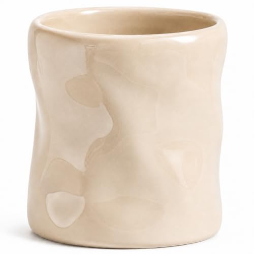 Beige Ceramic Makeup Brush Holder - 12 Oz Vanity Organizer Cup