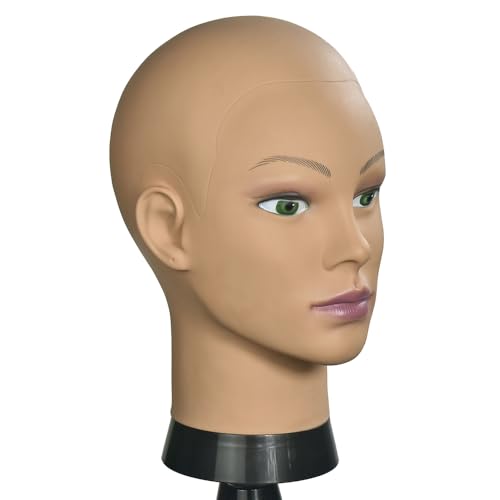 CAZSYSDD 12-A PVC Bald Mannequin Head for Wigs & Cosmetology Practice - Beige Afro