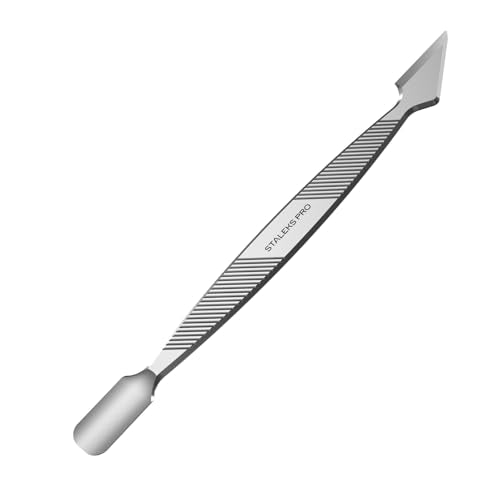 Staleks Classic Silver Pusher Set – Flat Handle with Round Pusher & Hatchet Cleaner, Stainless Steel Nail Tool