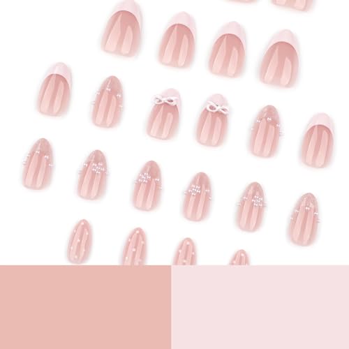 24pcs White French Tip Press-On Nails with 3D Pearl Design