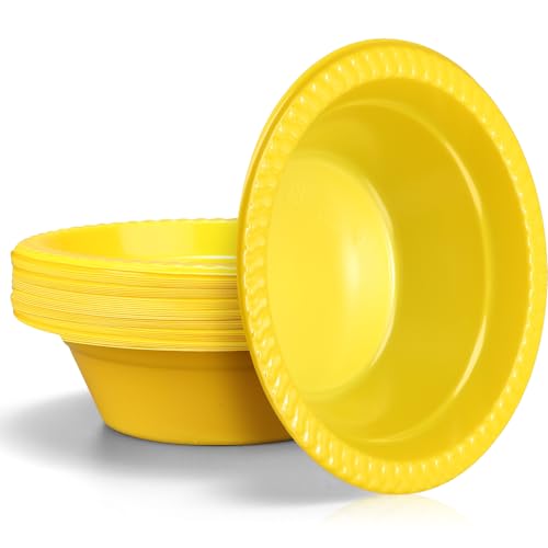 30 Pack 12 oz Yellow Disposable Plastic Bowls for Parties & Snacks